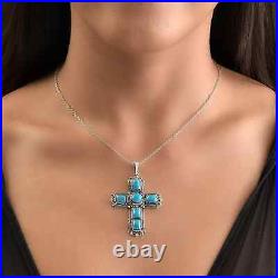 Boho Handmade 925 Sterling Silver Natural Turquoise Cross Pendant Jewelry Ct 8.9