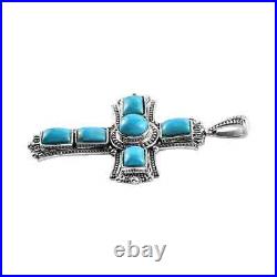 Boho Handmade 925 Sterling Silver Natural Turquoise Cross Pendant Jewelry Ct 8.9