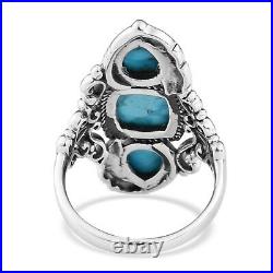 Boho Handmade 925 Sterling Silver Turquoise 3 Stone Ring Jewelry Size 5 Ct 6.4