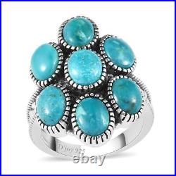 Boho Handmade 925 Sterling Silver Turquoise Flower Ring Jewelry Size 10 Ct 5.7