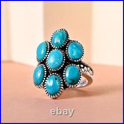 Boho Handmade 925 Sterling Silver Turquoise Flower Ring Jewelry Size 6 Ct 5.7