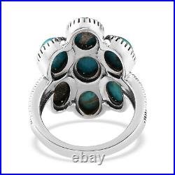 Boho Handmade 925 Sterling Silver Turquoise Flower Ring Jewelry Size 7 Ct 5.7