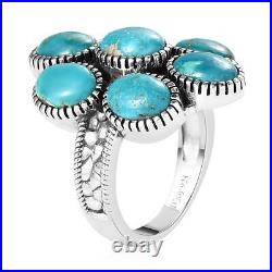 Boho Handmade 925 Sterling Silver Turquoise Flower Ring Jewelry Size 9 Ct 5.7