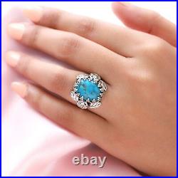 Boho Handmade 925 Sterling Silver Turquoise Solitaire Ring Jewelry Size 9 Ct 8.9
