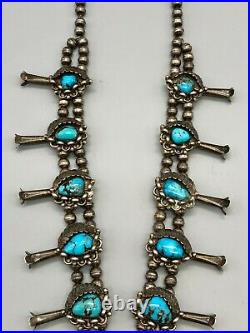 Bold & Beautiful Turquoise and Sterling Silver Squash Blossom Necklace
