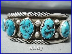 Breathtaking Vintage Navajo Morenci Turquoise Sterling Silver Bracelet Old