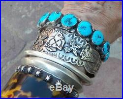Bright Beautiful Sterling Silver Hallmarked Turquoise Row Cuff Bracelet