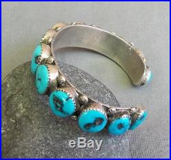 Bright Beautiful Sterling Silver Hallmarked Turquoise Row Cuff Bracelet