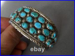 Bright Native American Turquoise 3-Row Cluster Sterling Silver Cuff Bracelet