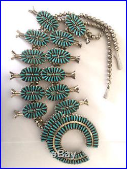 Byjoe Navajo Squash Blossom Petit Point Turquoise Necklace 29 Sterling Silver