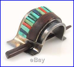 CHARLES LOLOMA Hopi Sterling Silver Turquoise Coral Ironwood Inlay Hair Piece J