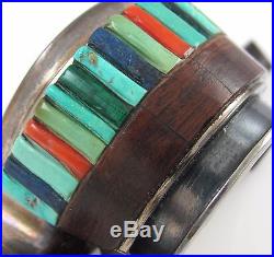 CHARLES LOLOMA Hopi Sterling Silver Turquoise Coral Ironwood Inlay Hair Piece J