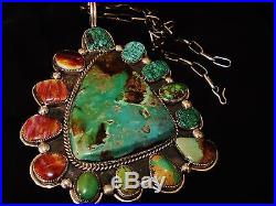 CHAVEZ NAVAJO AWESOME HUGE TURQUOISE SIGNED PENDANT, 265 grams Sterling Silver