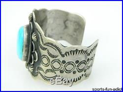 CHIMNEY BUTTE Navajo Large Turquoise Hand Stamped Sterling Silver Cuff Bracelet