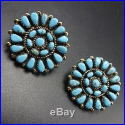 CLASSIC Vintage NAVAJO Sterling Silver TURQUOISE Round Cluster EARRINGS Pierced
