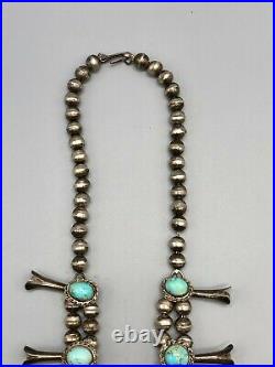 C. 1970s Turquoise and Sterling Silver Squash Blossom Necklace