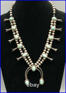 C. 1970s Turquoise and Sterling Silver Squash Blossom Necklace