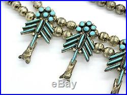 C Penketewa Zuni Sterling Silver Needlepoint Turquoise Squash Blossom Necklace