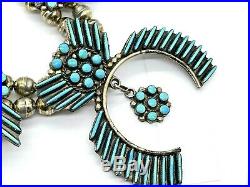 C Penketewa Zuni Sterling Silver Needlepoint Turquoise Squash Blossom Necklace