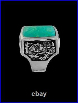 Cabin Ring, 925 Sterling Silver ring, Kingman Turquoise Ring, Size 10 ring