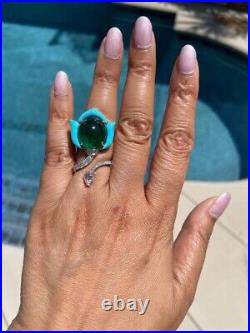 Cabochon Syn Emerald & Turquoise Cocktail Ring 925 Sterling Silver Party Jewelry