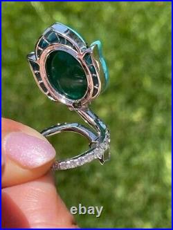 Cabochon Syn Emerald & Turquoise Cocktail Ring 925 Sterling Silver Party Jewelry