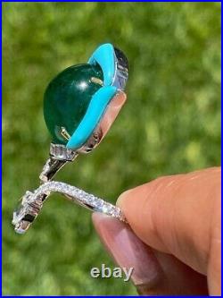 Cabochon Syn Emerald & Turquoise Cocktail Ring 925 Sterling Silver Party Jewelry