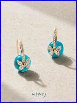 Cabochon Turquoise Butterfly Earrings 925 Sterling Silver Glamorous High Jewelry