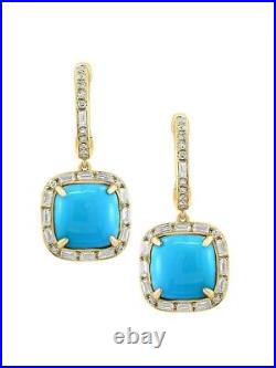 Cabochon Turquoise Dangle Earrings 925 Sterling Silver Glamorous Women Jewelry