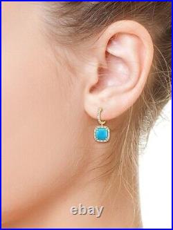 Cabochon Turquoise Dangle Earrings 925 Sterling Silver Glamorous Women Jewelry