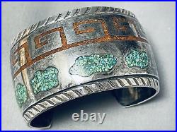 Carl Allen Huge Vintage Navajo Turquoise Coral Inlay Sterling Silver Bracelet