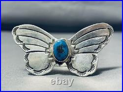 Charming Navajo Bisbee Turquoise Sterling Silver Butterfly Ring