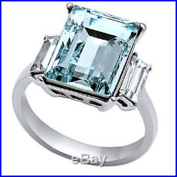 Christmas Special Aquamarine Crystal 18k White Gold Emerald Engagement Ring