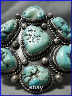 Chunky Rare Vintage Navajo Green Old Kingman Turquoise Sterling Silver Bracelet