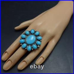 Classic TYLER BROWN Navajo BIG TURQUOISE CLUSTER Sterling Silver RING size 8 Classic TYLER BROWN Navajo BIG TURQUOISE CLUSTER Sterling Silver RING size 8
