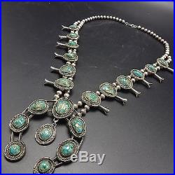 Classic Vintage NAVAJO Sterling Silver & Turquoise SQUASH BLOSSOM Necklace 176g