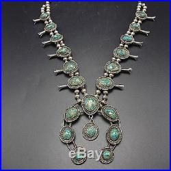 Classic Vintage NAVAJO Sterling Silver & Turquoise SQUASH BLOSSOM Necklace 176g
