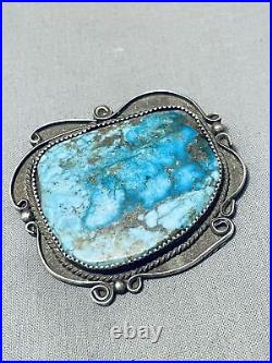 Colossal Vintage Navajo Turquoise Mountain Sterling Silver Pin