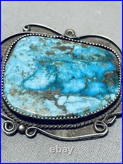 Colossal Vintage Navajo Turquoise Mountain Sterling Silver Pin