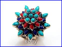 Coral turquoise lapis Rings 925 Sterling Silver Ring Wedding Jewelry gift for