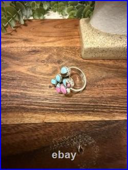 Cotton Candy Turquoise Cluster Sterling Silver, Punchy Southwestern, Adjust Ring