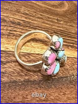 Cotton Candy Turquoise Cluster Sterling Silver, Punchy Southwestern, Adjust Ring