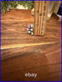 Cotton Candy Turquoise Cluster Sterling Silver, Punchy Southwestern, Adjust Ring