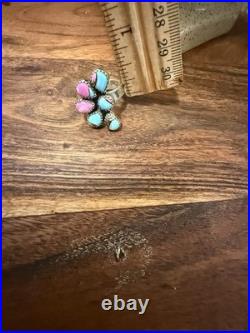 Cotton Candy Turquoise Cluster Sterling Silver, Punchy Southwestern, Adjust Ring