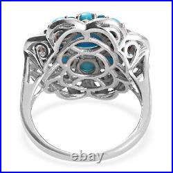 Ct 12.1 Sterling Silver Blue Turquoise Blue Topaz Cluster Ring Jewelry Size 10