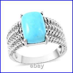 Ct 3.2 925 Sterling Silver Platinum Plated Turquoise Ring for Women Jewelry