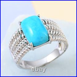 Ct 3.2 925 Sterling Silver Platinum Plated Turquoise Ring for Women Jewelry