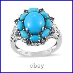 Ct 6.9 Sterling Silver Blue Turquoise Blue Tanzanite Halo Ring Jewelry Size 9