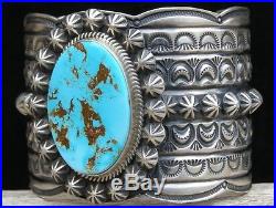 DARREL CADMAN Navajo Sterling Silver Studded Bracelet Pilot Mountain Turquoise