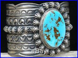 DARREL CADMAN Navajo Sterling Silver Studded Bracelet Pilot Mountain Turquoise